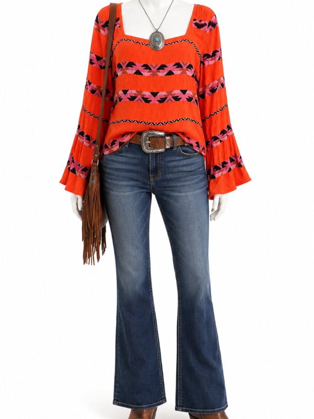 Wrangler Orange Southwestern Print Top | Size L | NWOT